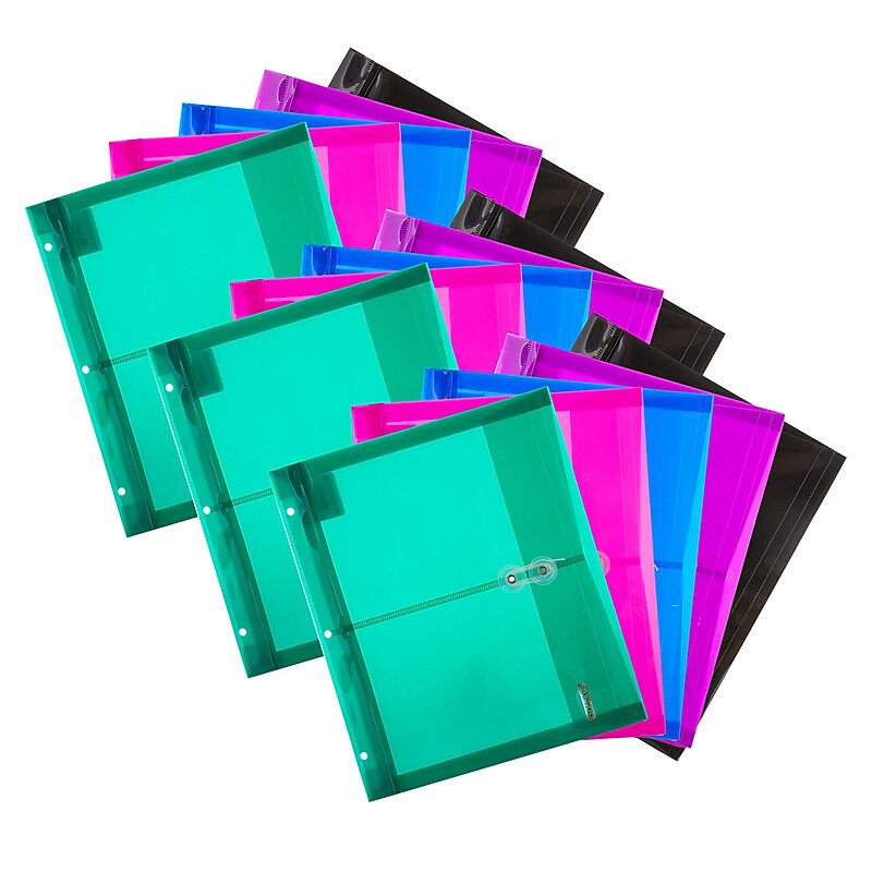 Bazic Poly Project Plastic Binder Pockets, 3-Hole Punched, Black, Purple, Blue, Pink, Teal, 5/Pack, 3 Packs/Bundle (BAZ2157-3) image 1