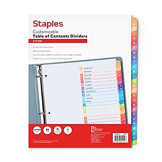 Staples Customizable Table of Contents Numeric Dividers, 8-Tabs, 6