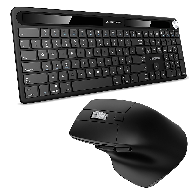 Delton S90 Solar Wireless Ergonomic Keyboard & Optical Mouse Combo, Black (DKWS90BD1) image 1