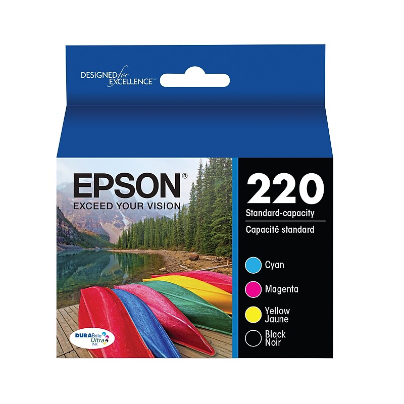 Epson T220 Black/Cyan/Magenta/Yellow Standard Yield Ink Cartridge, 4/Pack (T220120-BCS) image 1