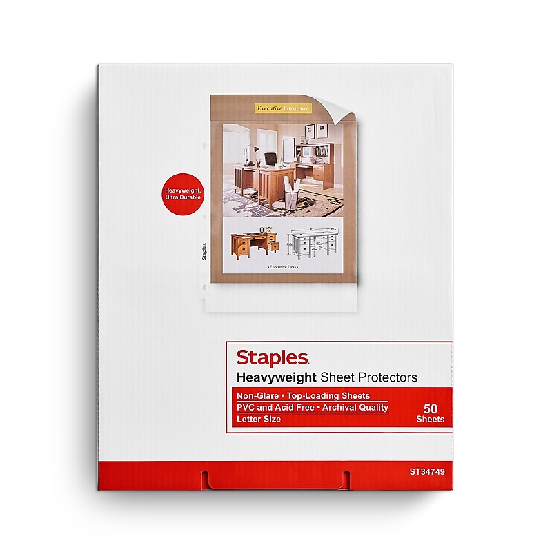 Staples Heavyweight Non-Glare Sheet Protector, 8.5" x 11", Clear, 50/Box (34749) image 1