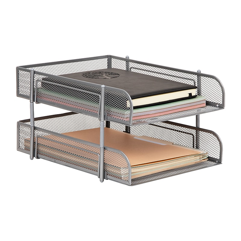 Mind Reader Metal Mesh Front Loading Stackable Letter Tray, Letter/Legal Size, Silver (CSTACK2-SIL) image 1