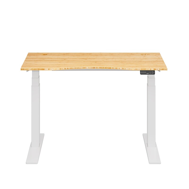 FlexiSpot E7COMMERCIAL 48''W Electric Rectangular Adjustable Bamboo Standing Desk, Bamboo/White (E7WCOMCR4824LBZB) image 1