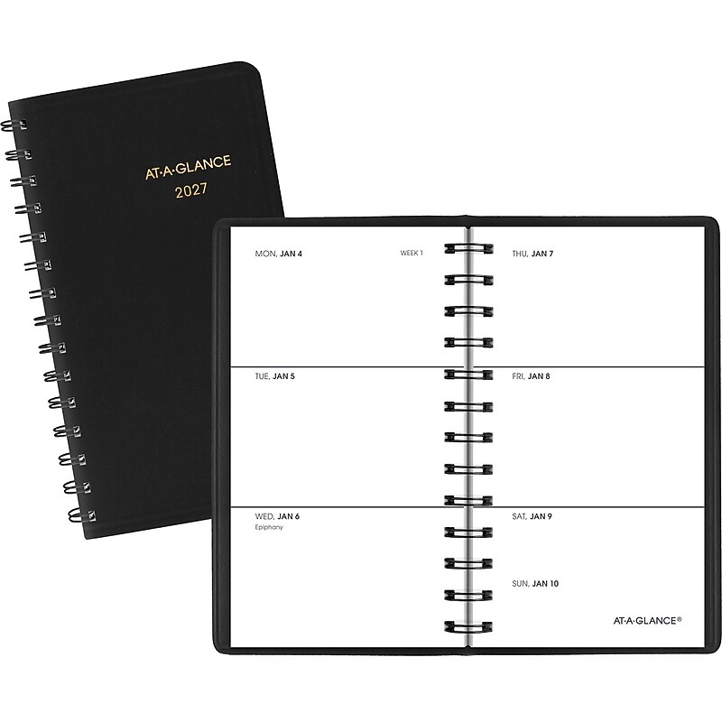 2027 AT-A-GLANCE 2.5" x 4.5" Weekly Planner, Faux Leather Cover, Black (70-035-05-27) image 1