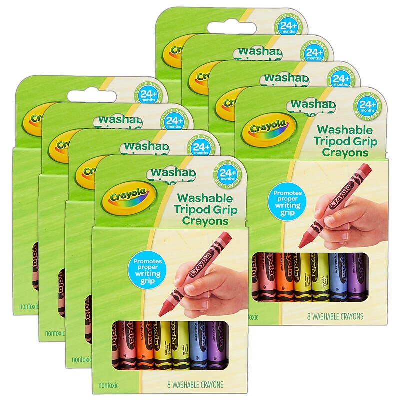 Crayola Washable Tripod Grip Triangular Crayons, Assorted Colors, 8/Pack, 8 Packs/Bundle (BIN811460-8) image 1