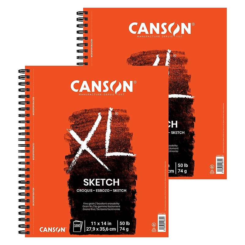 Canson XL Series 11" x 14" Wire Bound Sketch Pad, 100 Sheets/Pad, 2/Bundle (MCXC400077359-2) image 1