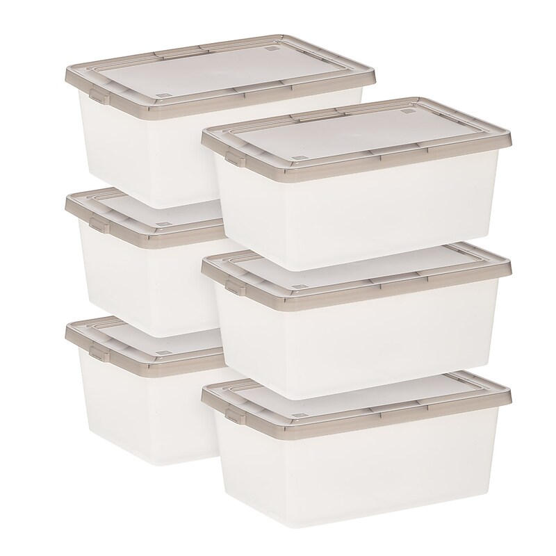 Iris 14.5 Quart Snap Top Plastic Snap Closure Storage Bin, Clear, 6/Pack (585102) image 1