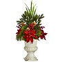 Nearly Natural Artificial Poinsettia, Grass and Succulent Arrangement in White Urn, 28" (A1392)~#|#~07B74AB9-15FD-4B98-8D8928B0101ADBFC_sc7