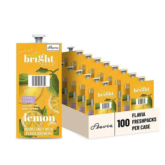 The Bright Tea Co. Lemon Herbal Tea, Flavia Freshpacks, 100/Carton