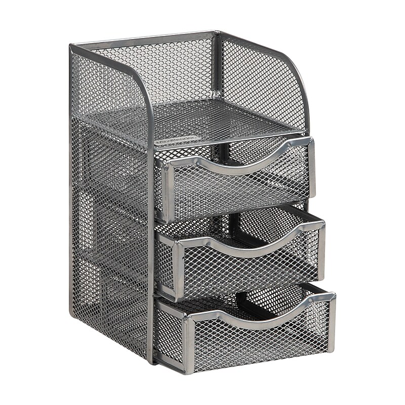 Mind Reader 4-Compartment Metal Desk Organizer, Silver (MESHMINI-SIL) image 1