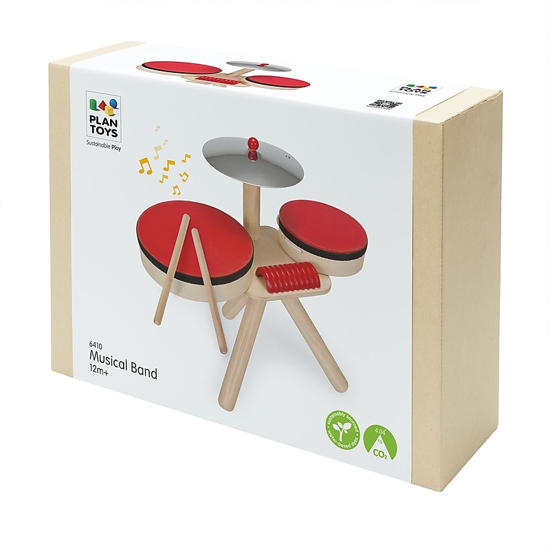 PlanToys 13" Musical Band Wooden Toy Drum Set (PTS6410) image 1