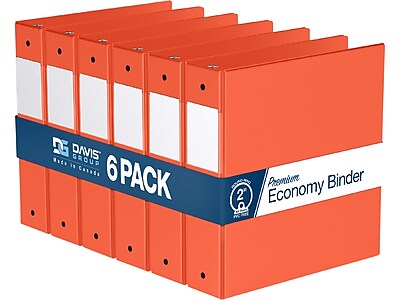 Davis Group Premium Economy 2" 3-Ring Non-View Binder, Orange, 6/Pack (2313-19-06)