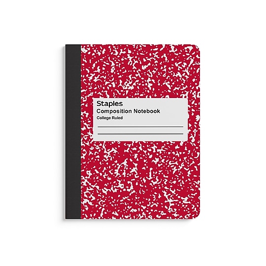STAPLES Composition Notebook, 9.75” x 7.5”, College Ruled, 100 Sheets, Red~#|#~07D5A077-1424-42BF-BE21B7E7E89EA44F_sc7