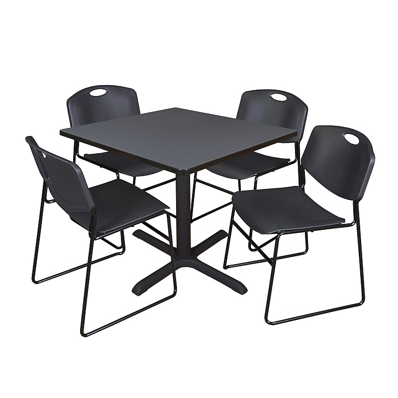 Regency 36-inch Laminate Square Table with 4 Chairs, Black (TB3636GY44BK) image 1