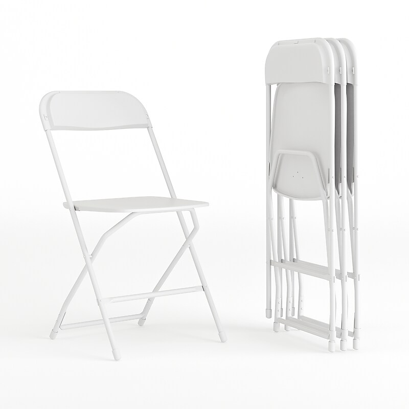 Flash Furniture HERCULES™ Plastic Armless Folding Chair, Premium White, 4/Pack image 1