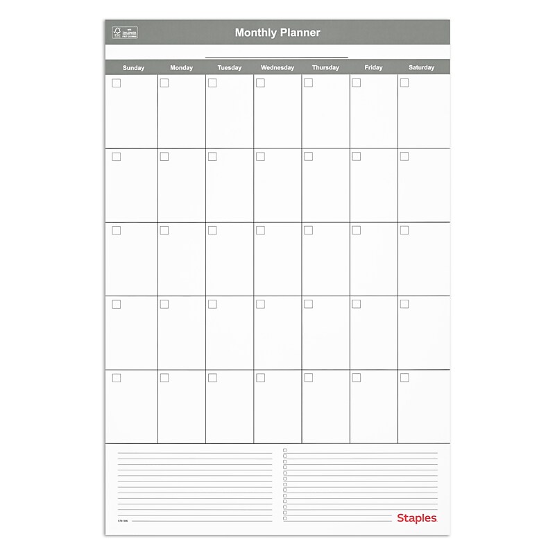 Staples 24" x 36" Monthly Dry-Erase Undated Wall Calendar, Reversible, White/Gray (ST61306-23) image 1