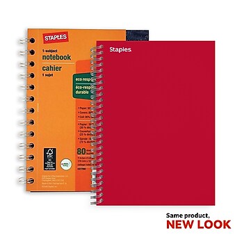 Staples 1-Subject Notebook, 5" x 7", College Ruled, 80 Sheets, Assorted Colors (83357/83341)