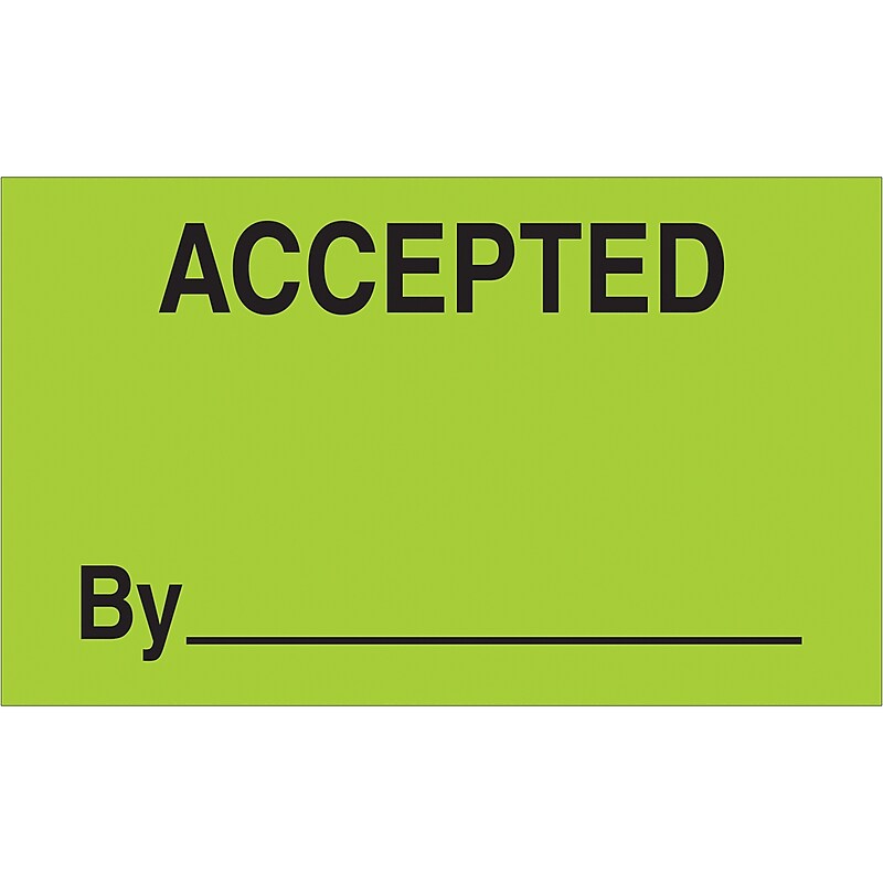 "Accepted By _______" Shipping Labels,  5" x 3", Fluorescent Green, 500/Roll (DL3301) image 1