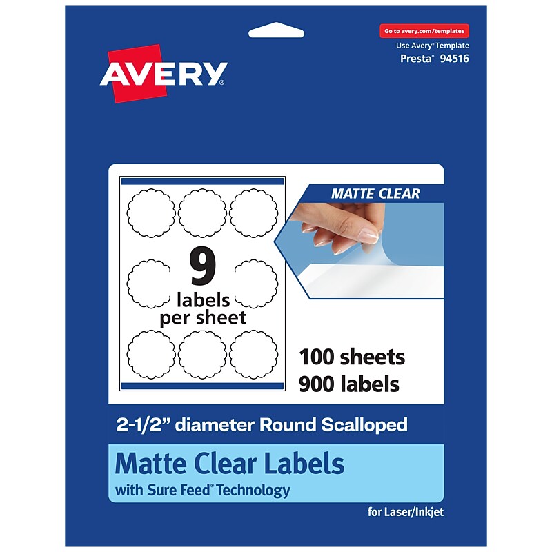 Avery Laser/Inkjet Decorative Edge Multipurpose Labels, 2.5" Dia., Clear, 900/Box (94516) image 1