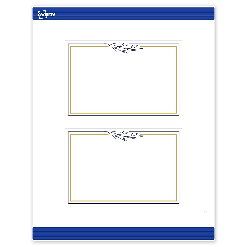 Avery Gold & Navy Border with Florals Matte Blank Card, White, 20/Pack (S00-DNM) image 1