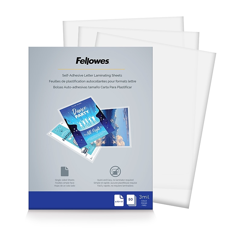 Fellowes Self-Adhesive Laminating Sheets, Letter Size, 9" x 12", 50/Pack (5221502) image 1