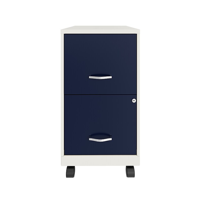 Space Solutions SOHO Smart File 2-Drawer Mobile Vertical File Cabinet, Letter Size, Lockable, Pearl White/Navy (25335) image 1