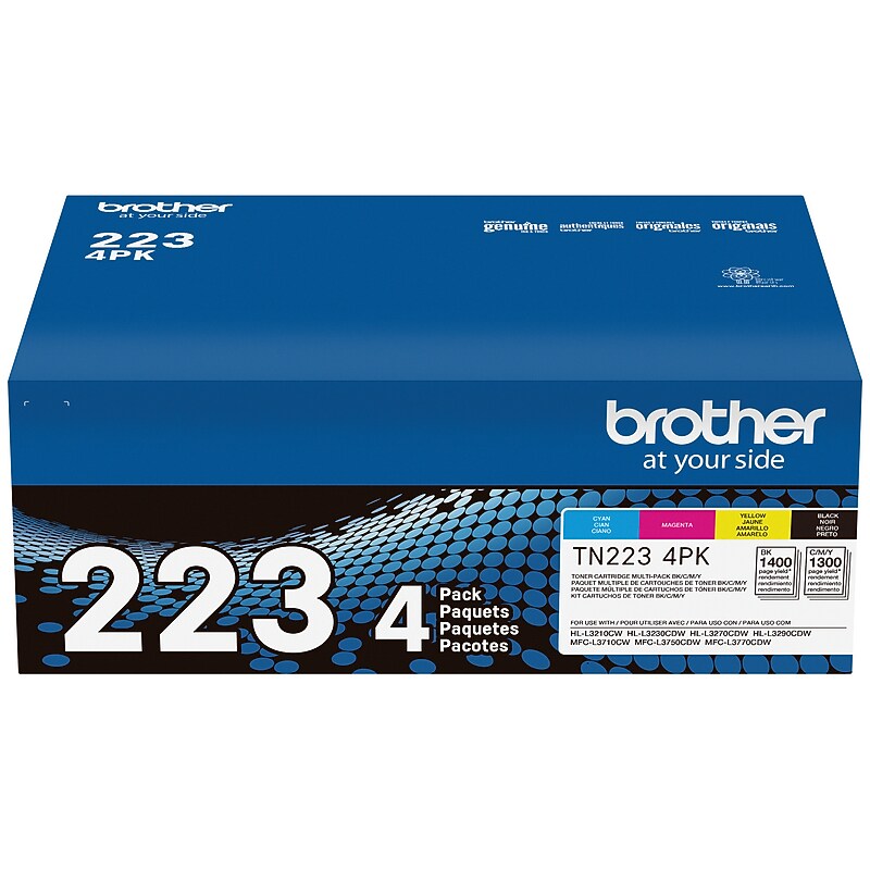 Brother TN-223 Black/Cyan/Magenta/Yellow Standard Yield Toner Cartridge, 4/Pack (TN2234PK) image 1