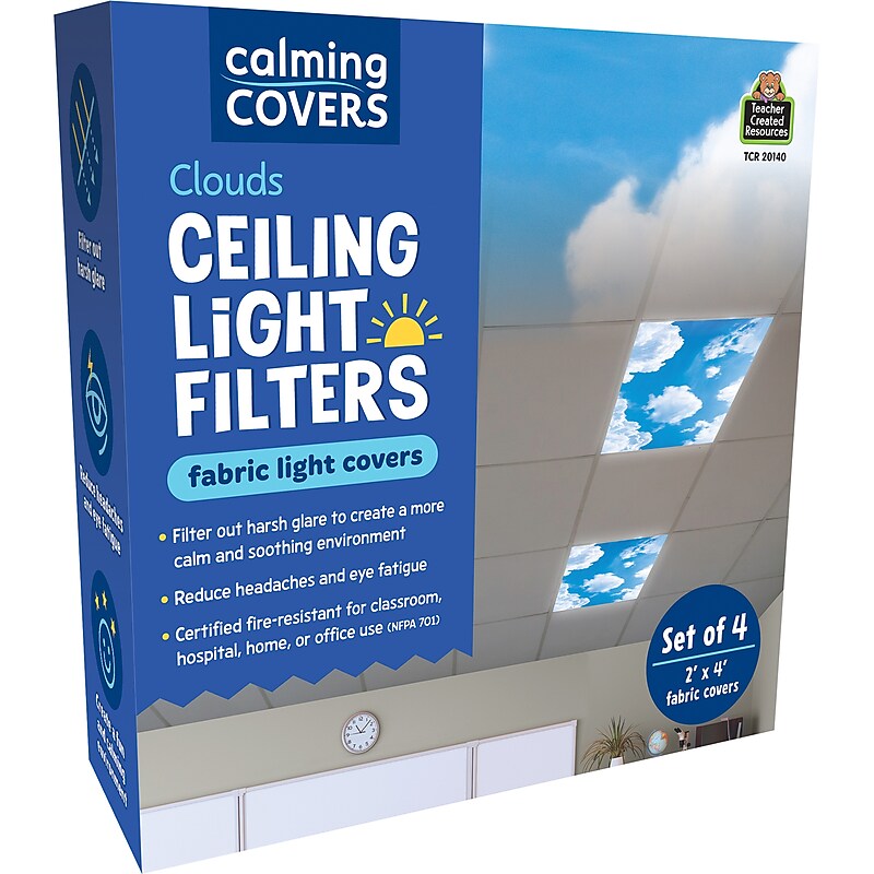 Teacher Created Resources Calming Covers Light Filter for Ceiling Lighting, Clouds, 4/Pack (TCR20140) image 1