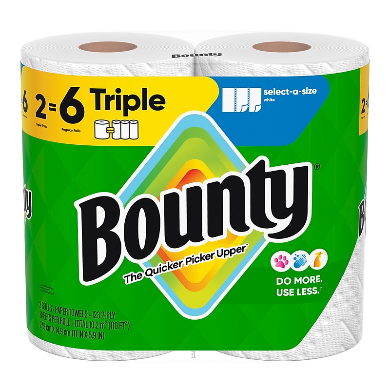Bounty Select-A-Size Triple Roll Paper Towels, 2-Ply, 123 Sheets/Roll, 2 Rolls/Pack (06133) image 1