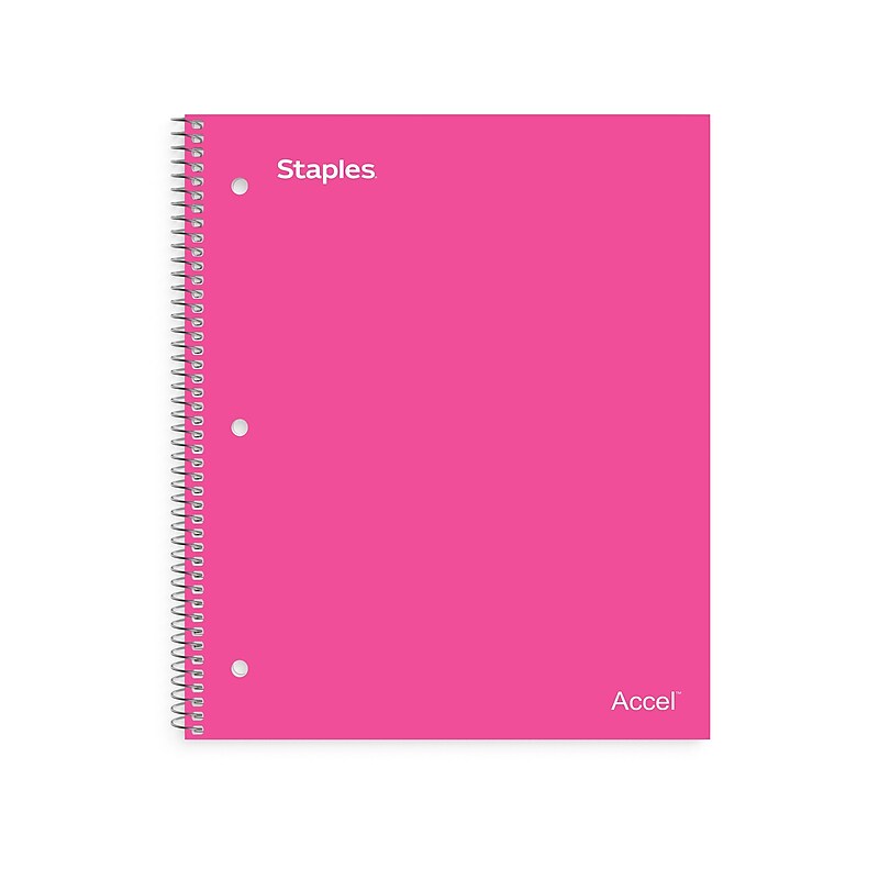 Staples Premium Poly 1-Subject Notebook, 8.5" x 11", College Ruled, 100 Sheets, Pink (ST51448D) image 1