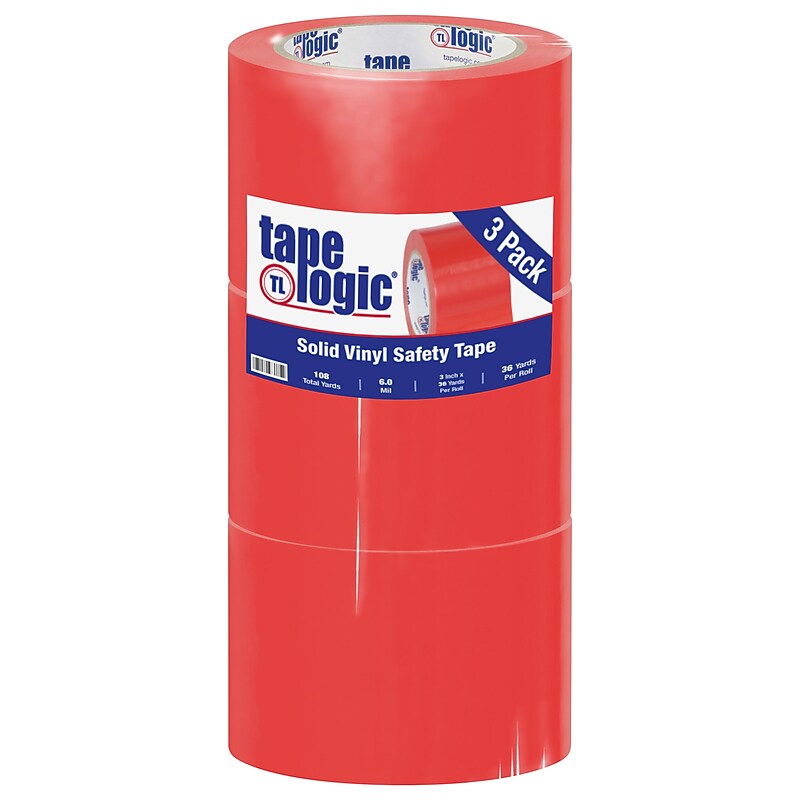 Tape Logic 3" x 36 yds. Solid Vinyl Safety Tape, Red, 3/Pack (T93363PKR) image 1