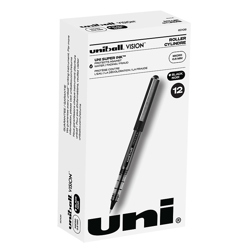 Uni Vision Rollerball Pen,Micro Point, Black Ink, Dozen (60106) image 1