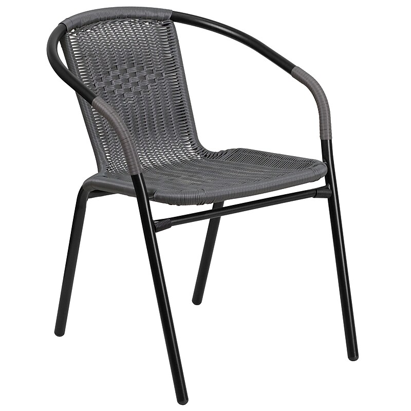 Flash Furniture Gray Rattan Indoor-Outdoor Restaurant Stack Chair (TLH-037-GY-GG) image 1