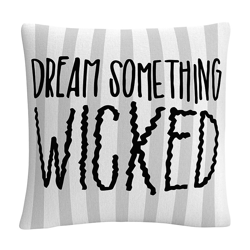Trademark Fine Art Dream Something Wicked Typographic Gray Halloween By ABC Decorative Throw Pillow, 16" x 16" (ABC0087-PIL1616) image 1