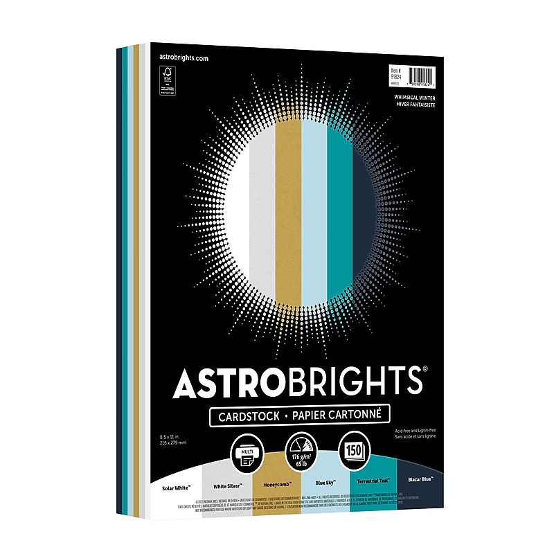 Astrobrights 65 lb. Cardstock Paper, 8.5" x 11", Whimsical Winter Assortment, 150 Sheets (91824) image 1
