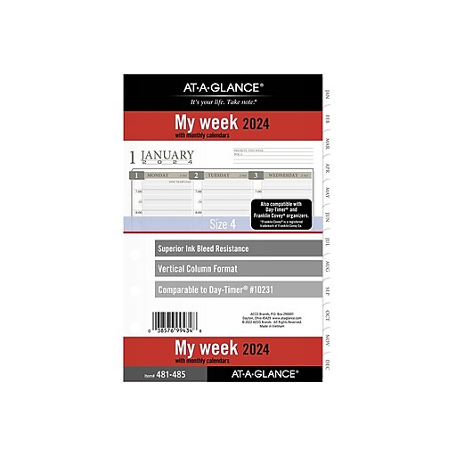 2024 ATAGLANCE 8.5" x 5.5" Weekly & Monthly Planner Refill, White