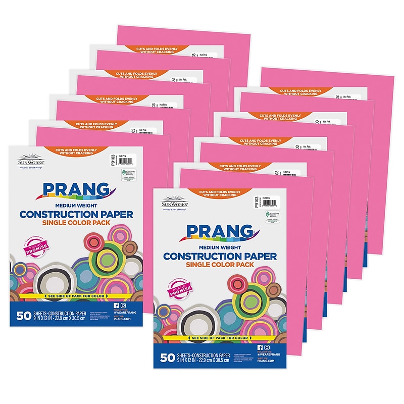 Prang 9" x 12" Construction Paper, Hot Pink, 50 Sheets/Pack, 10 Packs/Bundle (PAC9103-10) image 1