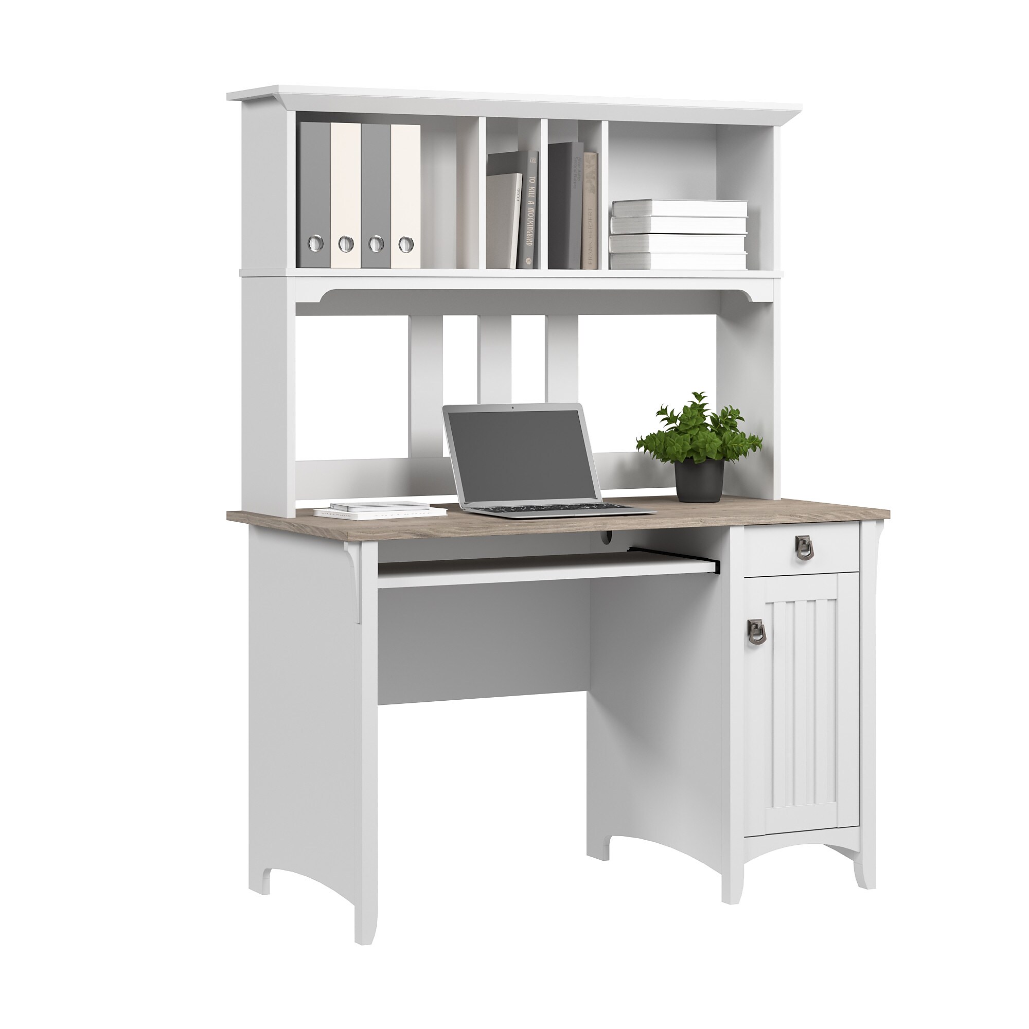 Bush Home Salinas Small Computer Desk with Hutch, Shiplap Gray/Pure White (MY72808-03) Sansujyuku sansujyuku.com