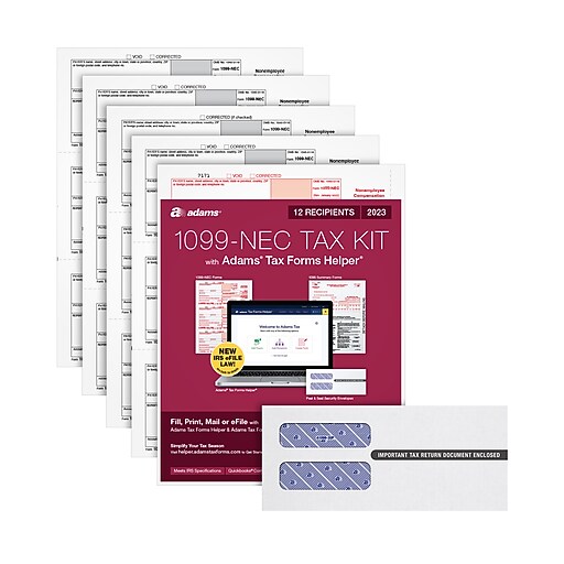 Adams 2023 1099NEC Tax Forms Kit with Self Seal Envelopes and Adams