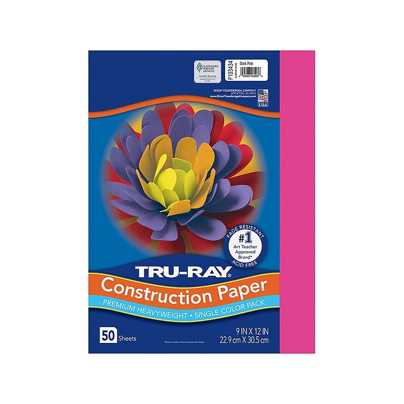 Tru-Ray 9" x 12" Construction Paper, Dark Pink, 50 Sheets/Pack (P103434) image 1