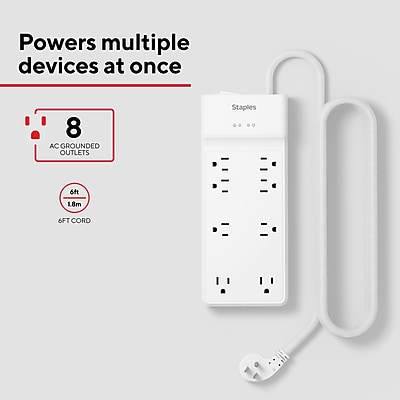 Staples TECH 8-Outlet Surge Protector, 6′, 4500 Joules, White (ST62783) Sansujyuku sansujyuku.com