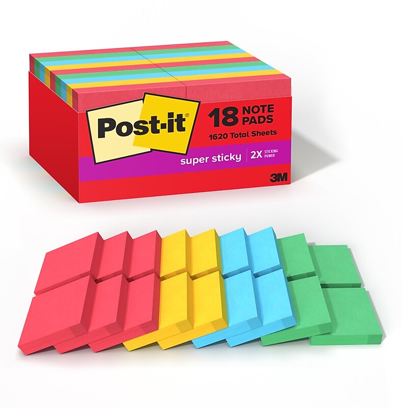 Post-it Super Sticky Pop-up Notes, 2" x 2", Playful Primaries Collection, 90 Sheets/Pad, 18/Pads (622-18SSAN-CP) image 1