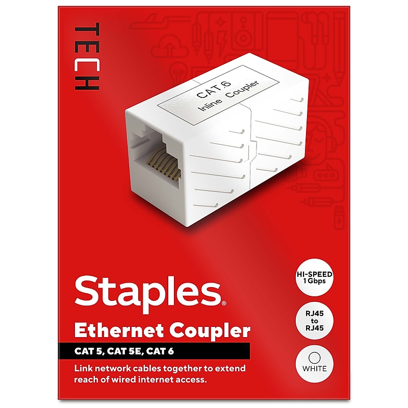 Staples TECH Ethernet Coupler, Female to Female, White (ST62437) image 1