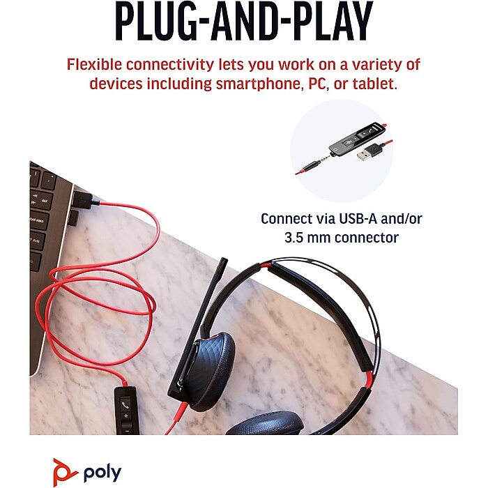 Poly Blackwire C5220 Binaural USB-A Noise Canceling Stereo Headset