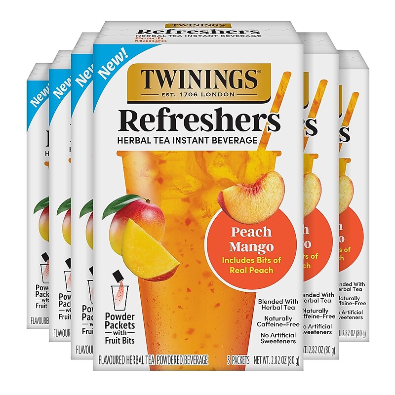 Twinings Peach Mango Refresher Powder Drink Mix, 5 Packets/Box, 6/Boxes (TNA56047) image 1