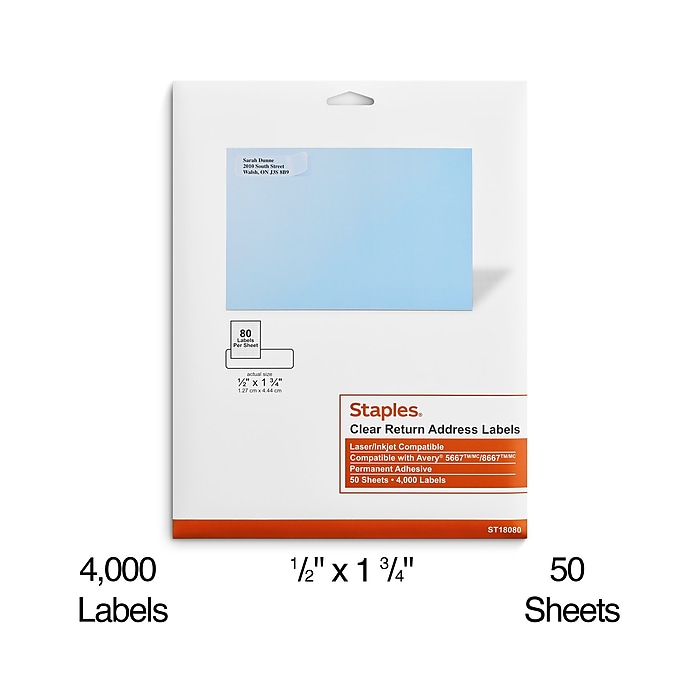 Staples Laser/Inkjet Address Labels, 1/2