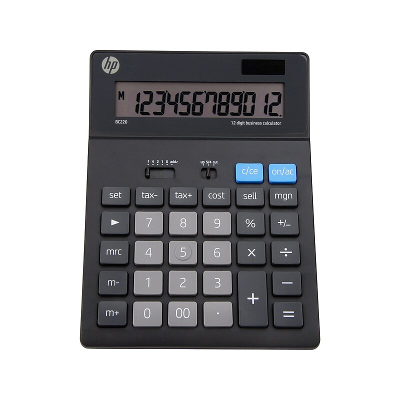 HP BC220 12-Digit Battery/Solar Powered Basic Calculator, Black/Gray (91075R) image 1