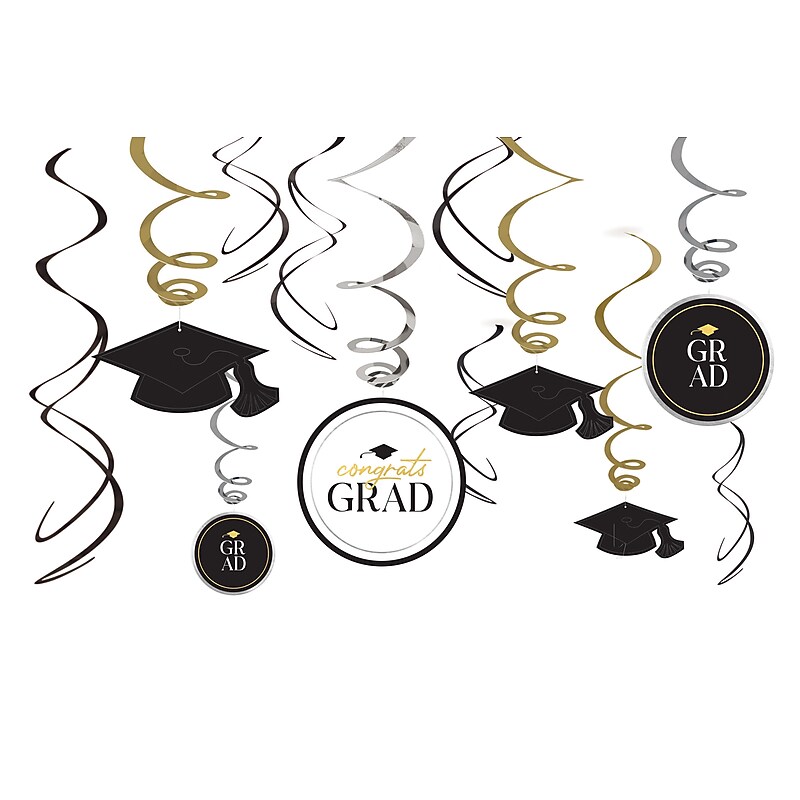 Party City Classic Grad Decorative Foil Whirls, Multicolored, 12/Pack (AM20050130-PC) image 1