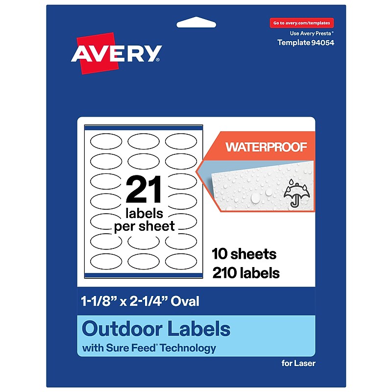 Avery Waterproof Oval Laser Multipurpose Labels, 1-1/8" x 2-1/4", White, 210/Pack (19479399184) image 1