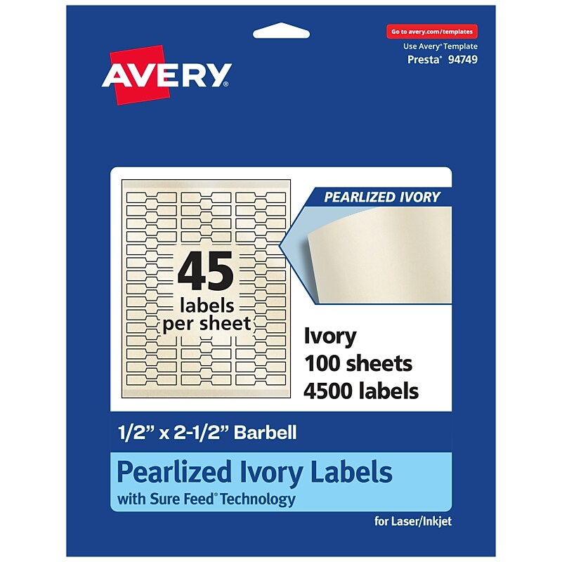 Avery Pearlized Ivory Decorative Edge Multipurpose Labels, .5" x 2.5", Ivory, 4500/Box (94749) image 1